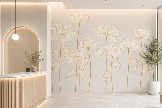 Décoration d'une entrée professionnelle avec un papier peint élégant