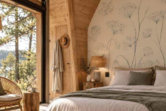 Papier peint hotel lodge au motif végétal