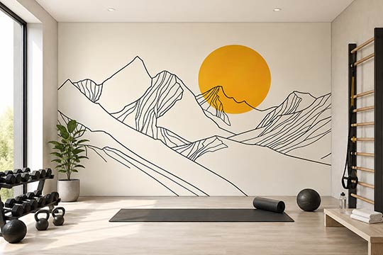 Décoration d'une salle de sport avec un papier peint panoramique