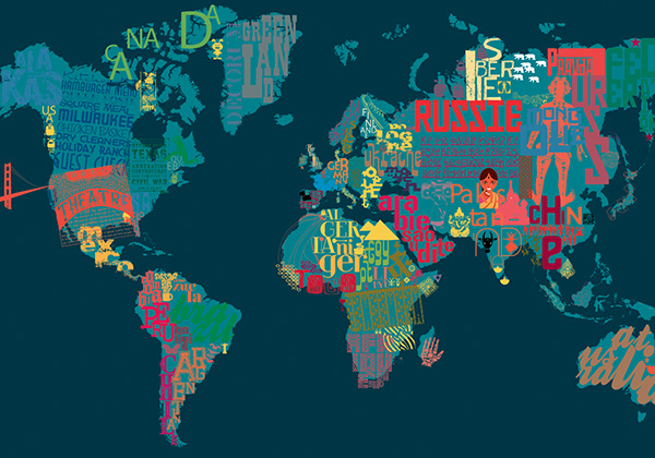 Papel pintado mapa del mundo azul petróleo