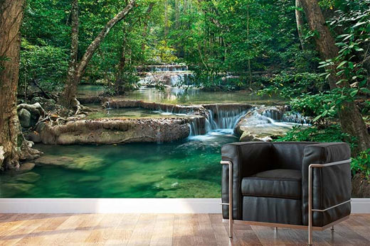 Papier peint panoramique forêt verte et fantastique